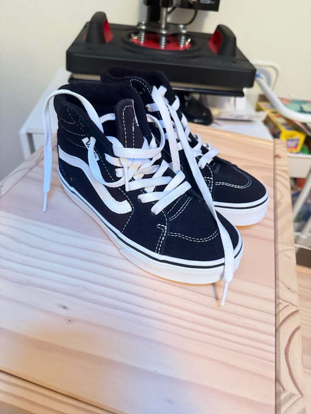 Vans Filmore Hi Youth Size 1 Black White Suede High Top Sneakers